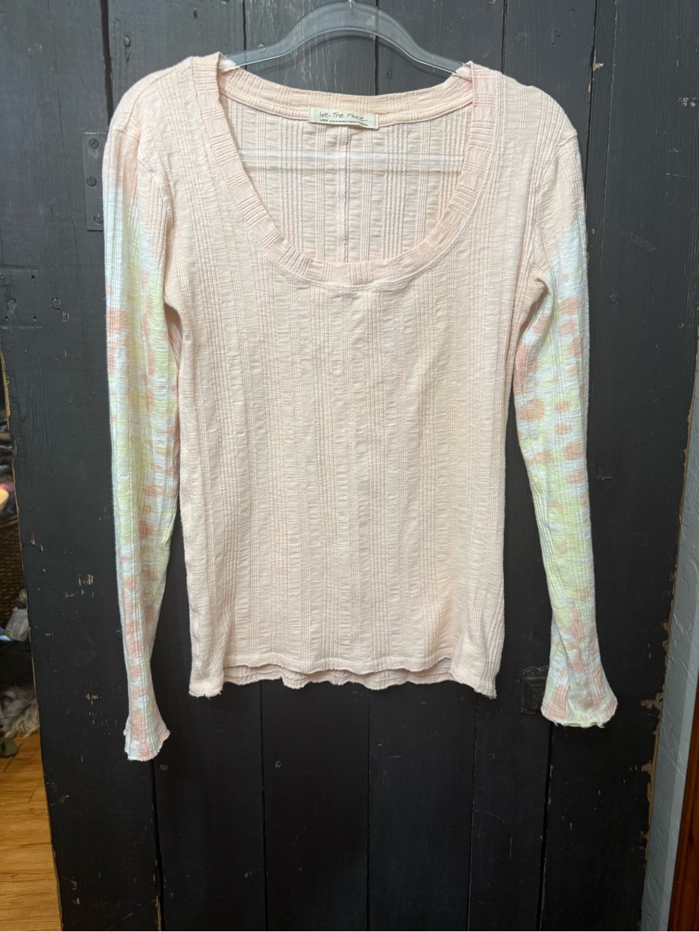 We The Free Big Sur Ribbed Tie Dye Long Sleeve Tee Pink Large Excellent Cond